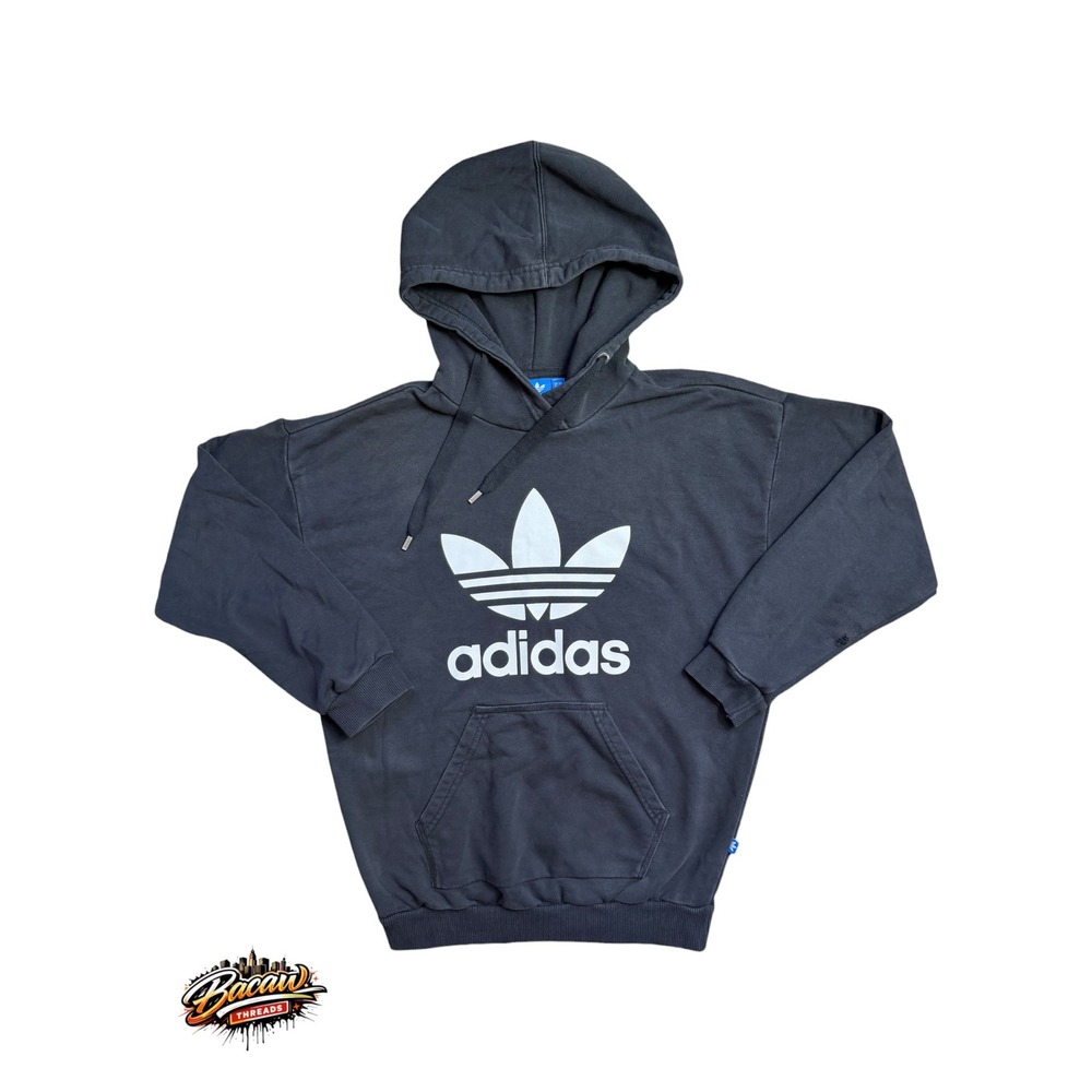 Adidas Originals Trefoil Hoodie Black Faded Pullover Sweatshirt Women's Small